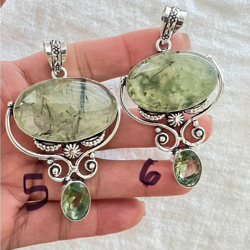 925 Moss Prehnite w/ Epidote! Pendant Necklace